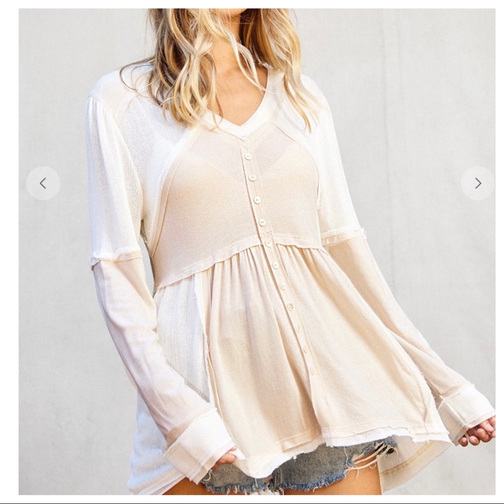 Two Tone Raw Cut Edging Flowy boho Top - Picture 7 of 7